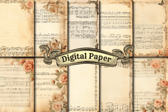 Vintage Music Digital Paper Graphic Patterns By craftsmaker