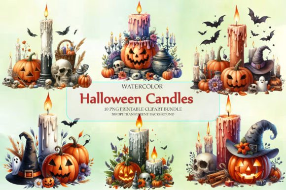 Watercolor Halloween Candles Clipart Png Graphic Illustrations By ChloeArtShop