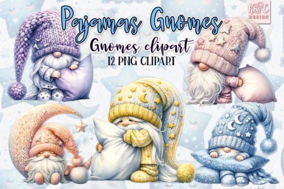 Watercolor Pajamas Gnomes PNG Clipart Graphic Illustrations By kisscdesign