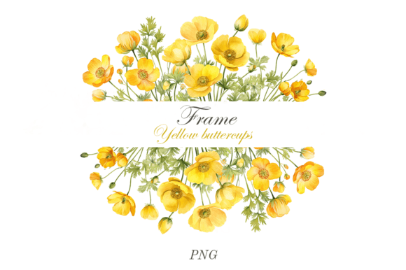 Watercolor Yellow Flowers Frame Gráfico Ilustrações para Impressão Por lesyaskripak.art