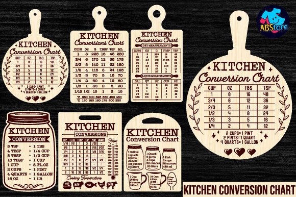 Kitchen Conversions Chart Laser Cut Graphic 3D SVG By ABStore