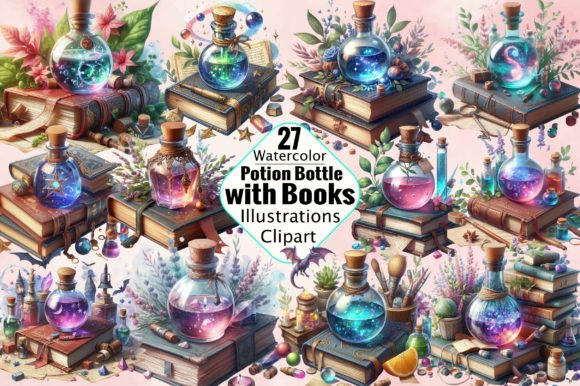 Potion Bottle with Books Sublimation Graphic Illustrations By SVGArt