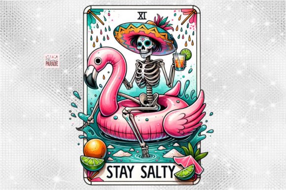 Stay Salty Tarot PNG Skeleton Flamingo Graphic Print Templates By Pixel Paige Studio