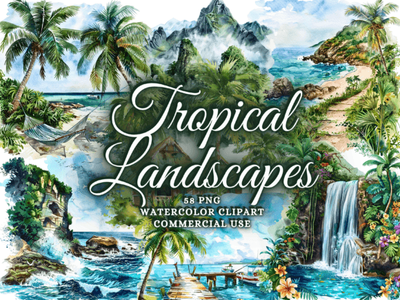 Summer Tropical Landscapes Clipart Png Graphic Illustrations By Artistic Revolution