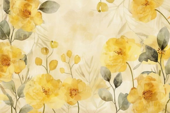 Yellow Flowers on Beige Background Graphic AI Patterns By Sun Sublimation