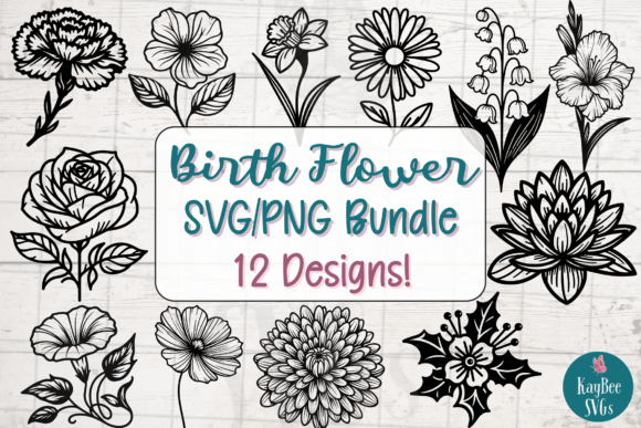Birth Flower SVG/PNG Bundle Gráfico Ilustrações para Impressão Por kaybeesvgs