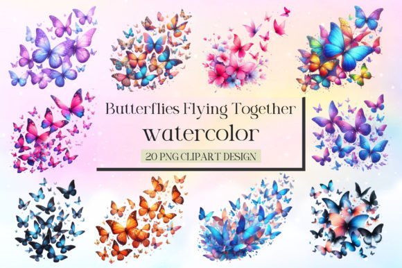 Butterflies Flying Together Clipart Graphic Illustrations By LiustoreCraft