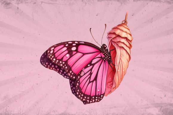 Butterfly Emerging from a Cocoon Clipart Gráfico Ilustrações para Impressão Por shahtech50