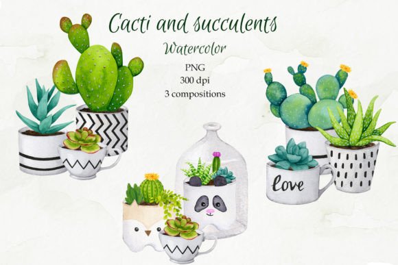 Cacti. Watercolor Sublimation. Graphic Illustrations By Watercolor_by_Alyona