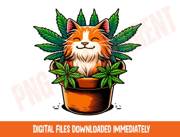 Charming Cat in Pot Png, Cute Cat Png Graphic T-shirt Designs By DeeNaenon