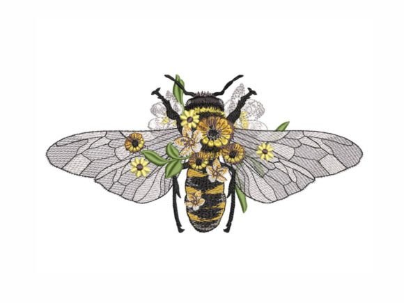 Floral Bumblebee Bugs & Insects Embroidery Design By NinoEmbroidery