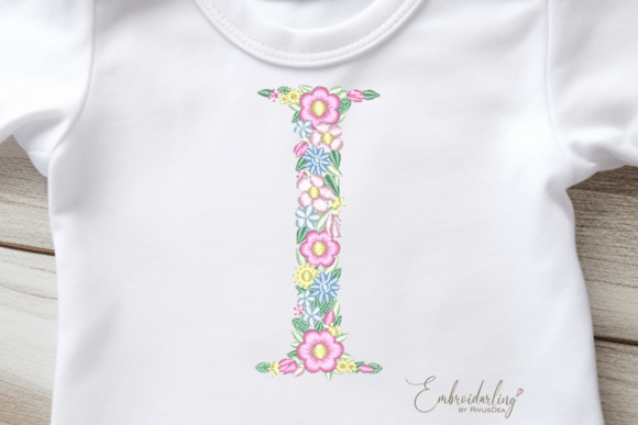 Floral Letter I Machine Embroidery Wedding Monogram Embroidery Design By CosyArtStore by RivusDea
