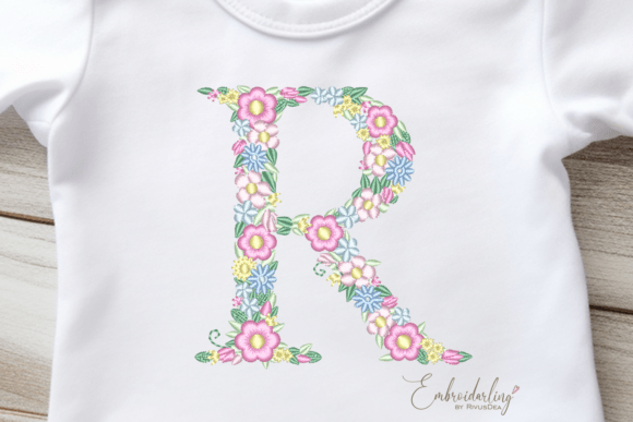 Floral Letter R Machine Embroidery Wedding Monogram Embroidery Design By CosyArtStore by RivusDea