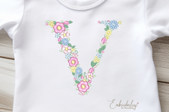 Floral Letter V Machine Embroidery Wedding Monogram Embroidery Design By CosyArtStore by RivusDea