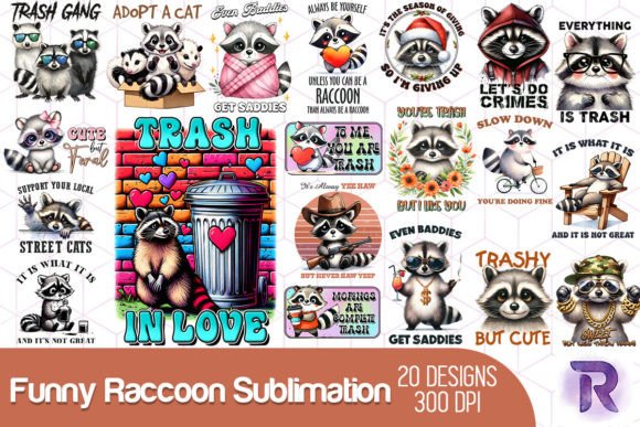 Funny Raccoon Sublimation Bundle Graphic Print Templates By Revelin