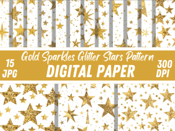 Gold Sparkles Glitter Stars Pattern Set Gráfico Padrões de Papel Por Creative River