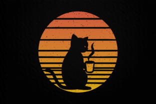 Grumpy Cat Coffee Black Cat Retro Sunset Graphic AI Illustrations By basyar 1