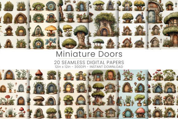 Miniature Doors Digital Paper, JPG Gráfico Padrões de Papel Por Mehtap