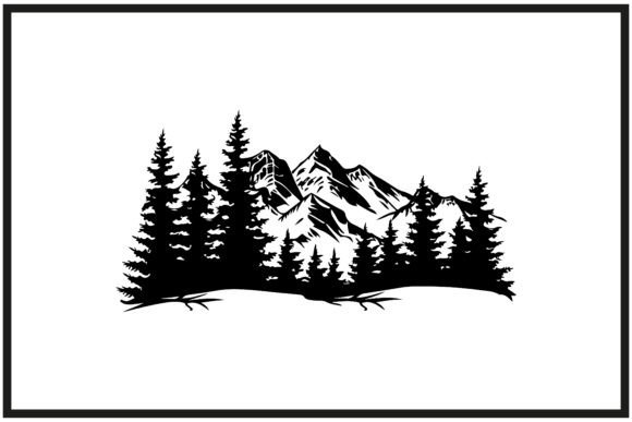 Mountain and Trees Silhouette Clipart Grafika Ilustracje do Druku Przez N-paTTerN