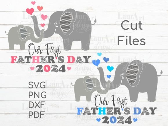 Our First Father's Day Elephant Baby Dad Graphic T-shirt Designs By LauraArtDesign