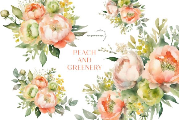 Peach Greenery Flowers Bouquets Clipart Graphic Illustrations By SunflowerLove