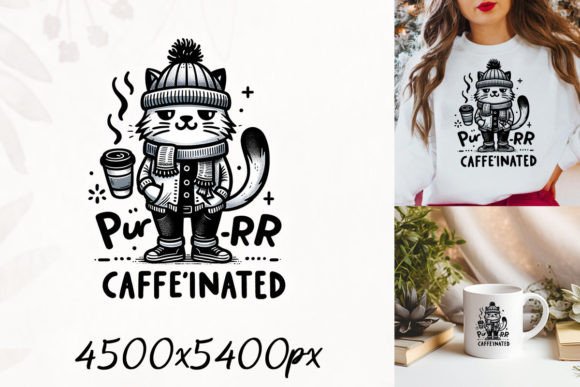 Purrr Caffeinated Graphic T-shirt Designs By Unlimab