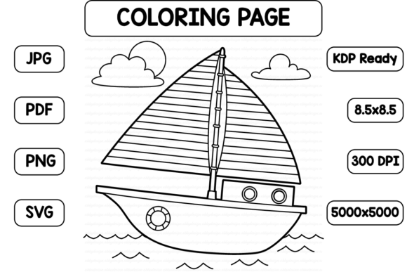 Sailboat Coloring Page for Kids Grafik Ausmalseiten & Malbücher für Kinder Von abbydesign