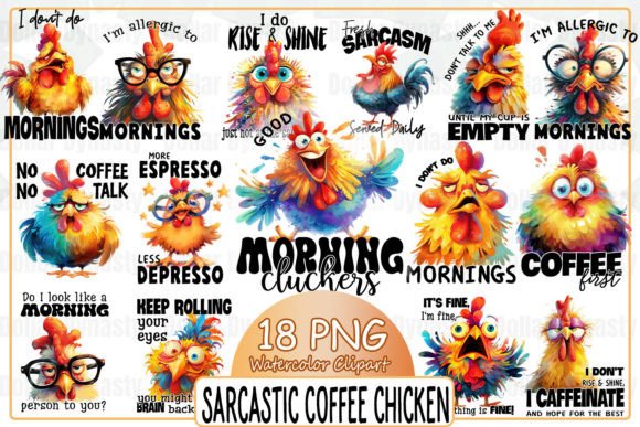 Sarcastic Coffee Chicken Sublimation Gráfico Ilustraciones IA Por Dollar Dynasty