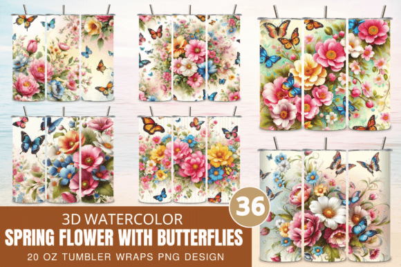 Spring Flower with Butterflies Tumbler Grafik Druckbare Illustrationen Von Craft Fair