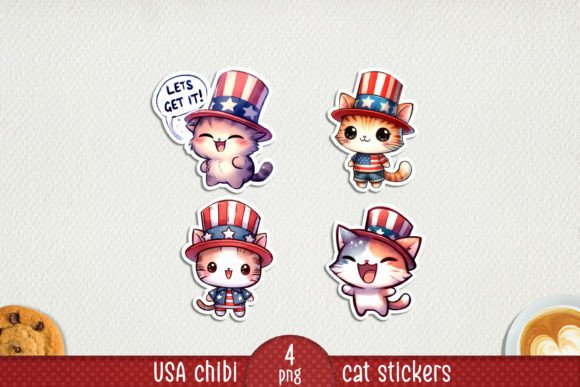 USA Chibi Cat Printable Stickers. 33 Graphic AI Illustrations By NadineStore