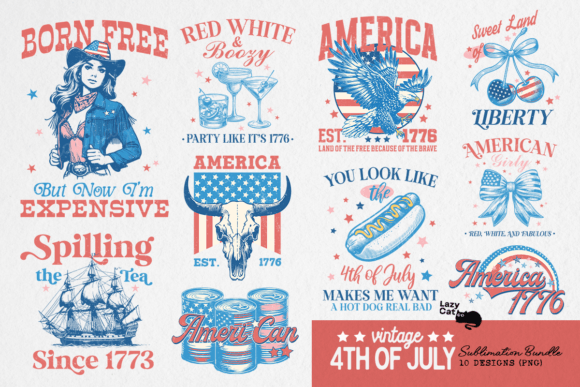 Vintage 4th July Sublimation Bundle Graphic Crafts By Lazy Cat