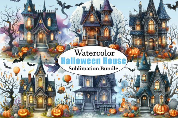 Watercolor Fantasy Halloween House PNG Gráfico Ilustraciones Imprimibles Por CitraGraphics