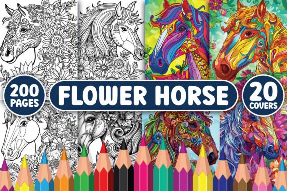200 Flower Horse Coloring Pages Graphic Coloring Pages & Books Adults By BrightMart