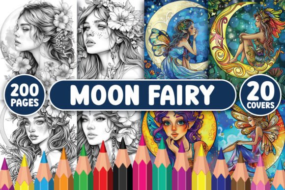 200 Moon Fairy Coloring Pages Graphic Coloring Pages & Books Adults By BrightMart