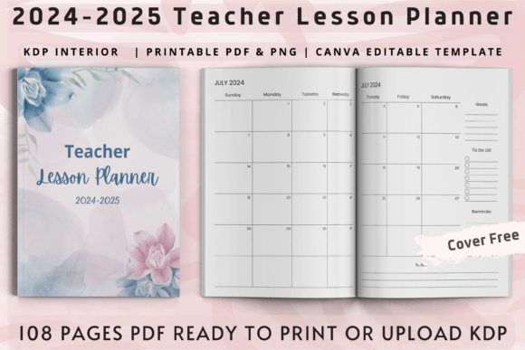 2024-2025 Teacher Lesson Planner Gráfico Interiores KDP Por Interior Creative