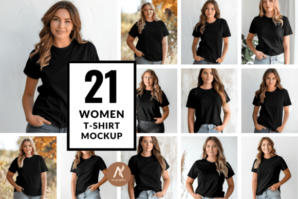 21 Women T-Shirt Mockup Bundle Graphic Product Mockups By AN Graphics