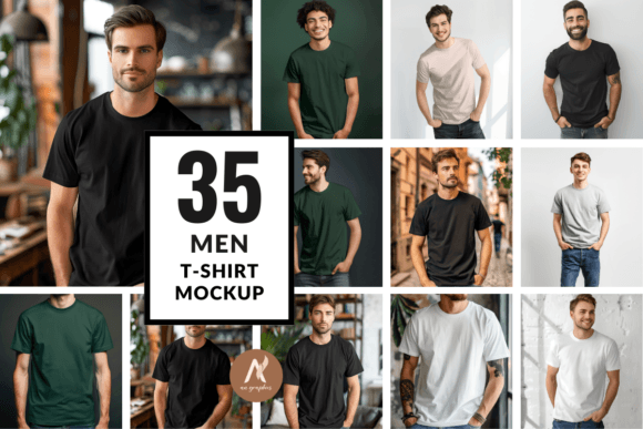 35 Men T-Shirt Mockup Bundle Graphic Product Mockups By AN Graphics