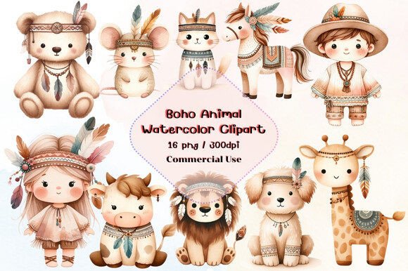 Boho Animal Watercolor Clipart Graphic Crafts By Design By Naree