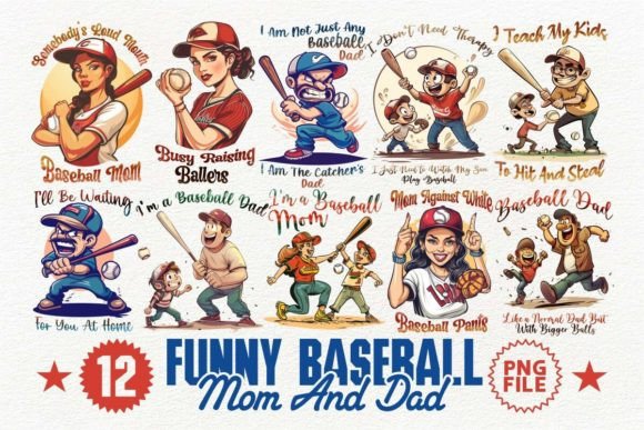 Funny Baseball Mom and Dad PNG Bundle Gráfico Diseños de Camisetas Por Universtock