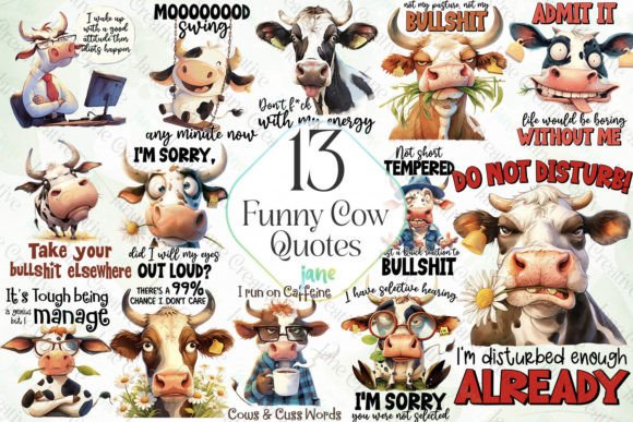 Funny Cow Quotes Sublimation Bundle Graphic Illustrations By JaneCreative