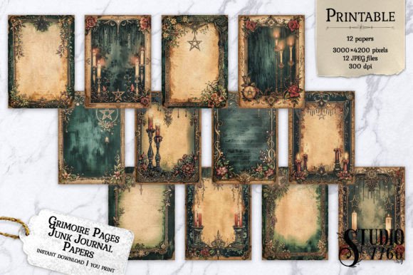 Grimoire Pages Junk Journal Papers Graphic Print Templates By Studio 7766