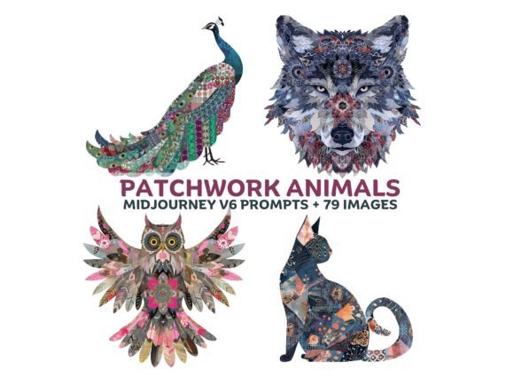 Patchwork Animals Midjouney Prompts Graphic AI Illustrations By LaLooLaArt