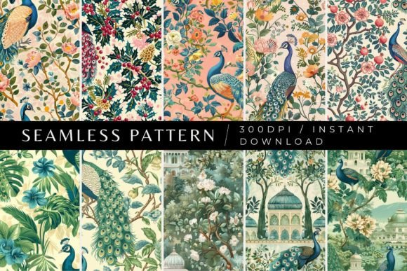 Peacock Botanical Seamless Pattern Graphic Patterns By Inknfolly