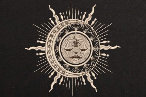Sun with Face, Moon & Star Boho Diseño de Bordado Por EmbroideryChicDesign