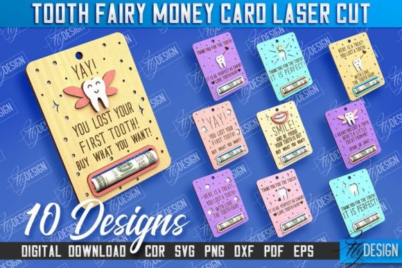 Tooth Fairy Money Card Laser Cut Bundle Graphic 3D SVG By flydesignsvg