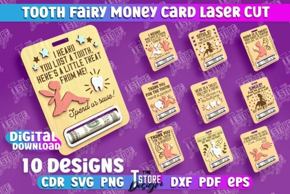 Tooth Fairy Money Card Laser Cut Bundle Graphic 3D SVG By The T Store Design