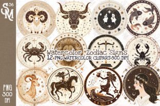 Watercolor Zodiac Signs Clipart PNG Graphic Illustrations By StevenMunoz56 1