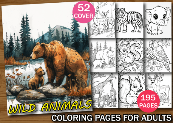 Wild Animals Coloring Pages for Adults Gráfico Páginas y libros de colorear para adultos Por Design Zone
