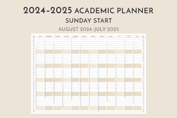 2024–2025 Academic Planner Sunday Start Gráfico Modelos de Impressão Por Olga Begak Art & Design