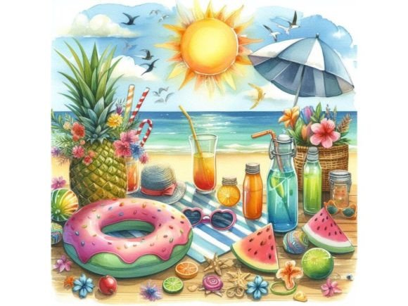 4 Watercolor Watercolor Design Summer Il Graphic Illustrations By A.I Illustration and Graphics